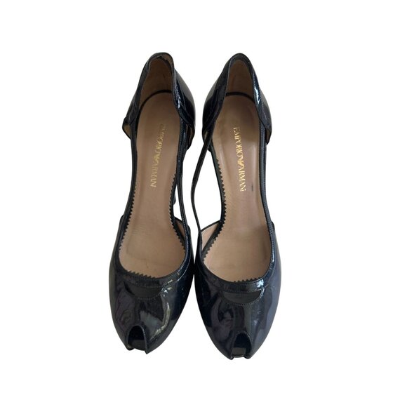 EMPORIO ARMANI Black Patent Platform Heels Size 37.5 - Picture 2 of 13